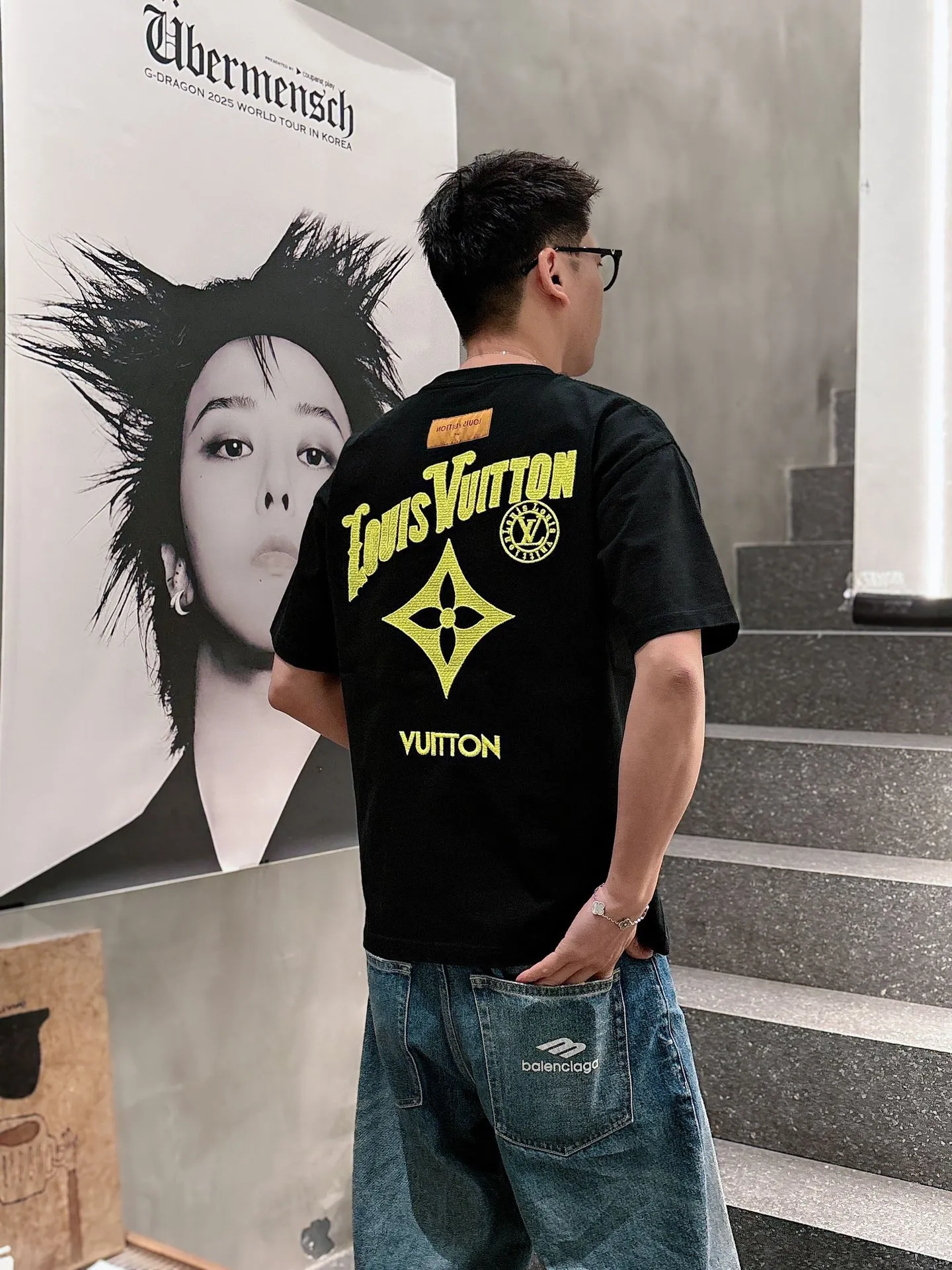 Louis Vuitton/Louis Vuitton 26ss front and rear letter logo woven embroidery short sleeves